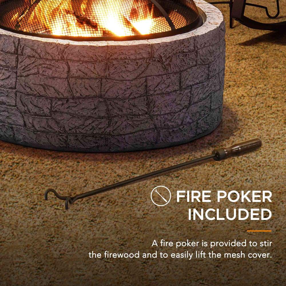 SUNJOY 26 Inch Outdoor Fire Pits Wood Burning Patio Fire Pit Stone Backyard Fire Pit with Spark Screen and Poker