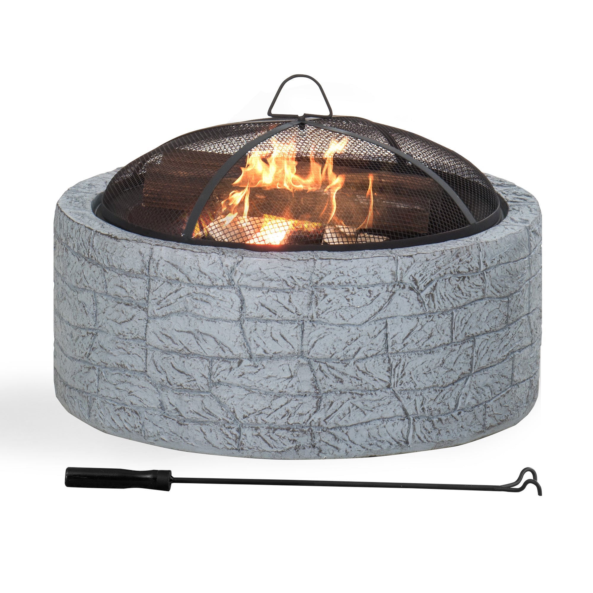 SUNJOY 26 Inch Outdoor Fire Pits Wood Burning Patio Fire Pit Stone Backyard Fire Pit with Spark Screen and Poker