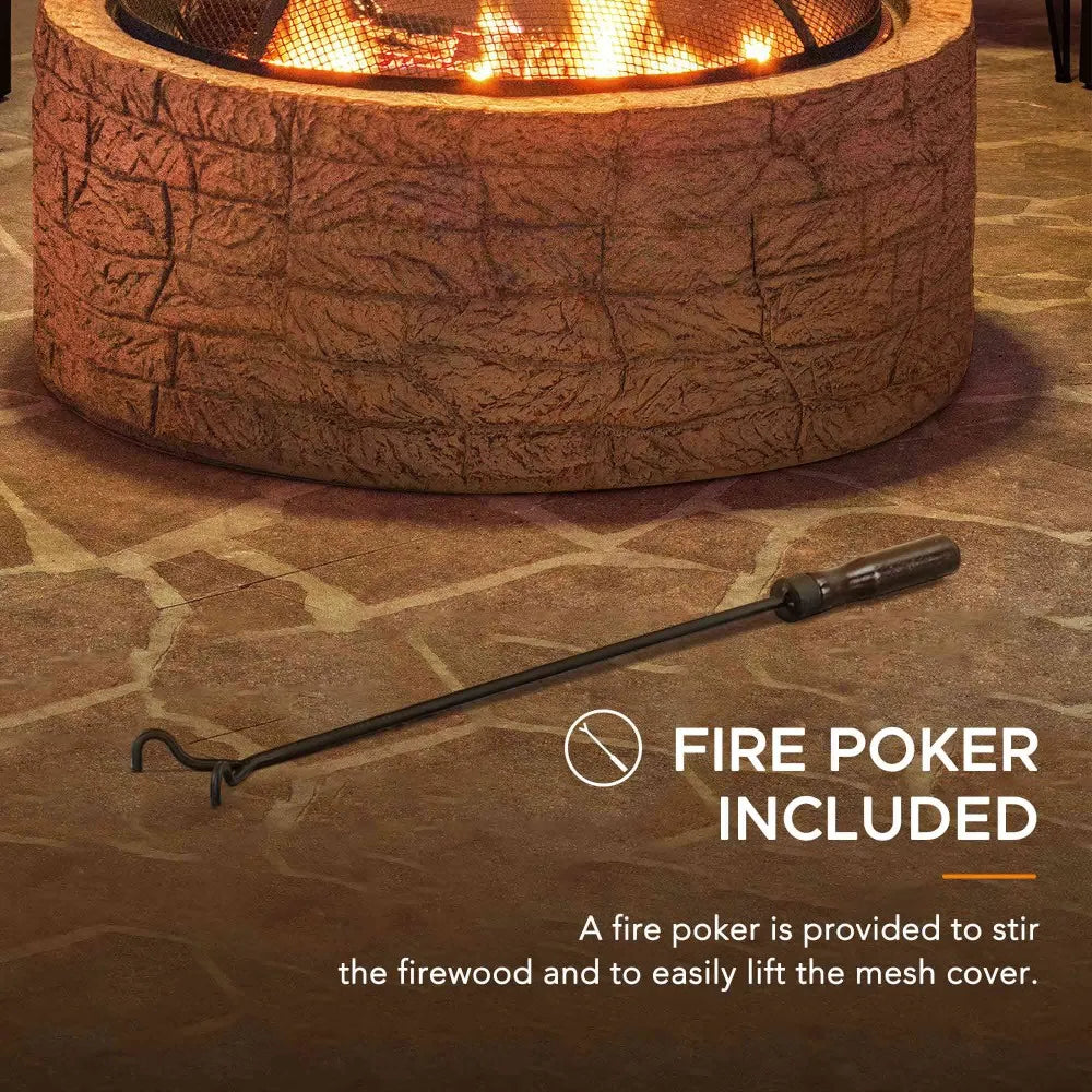 SUNJOY 26 Inch Outdoor Fire Pits Wood Burning Patio Fire Pit Stone Backyard Fire Pit with Spark Screen and Poker