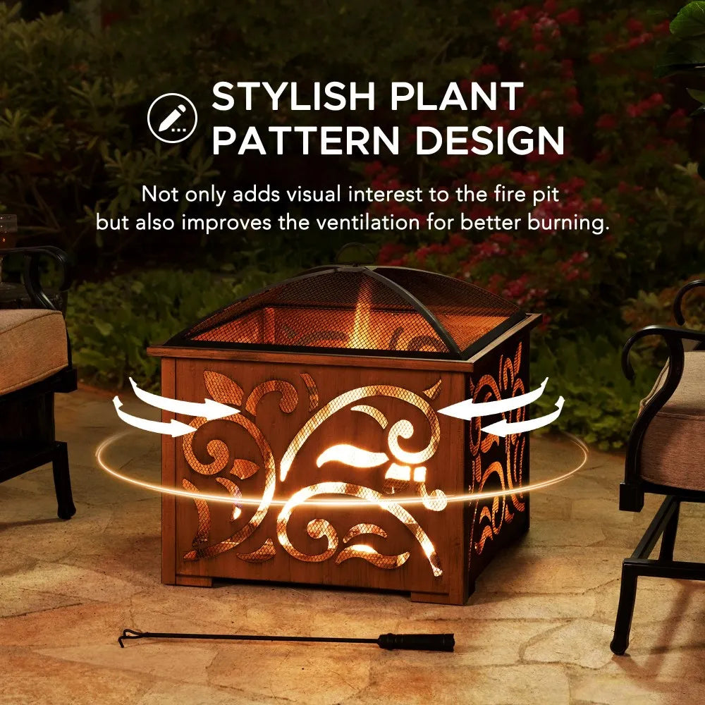 SUNJOY 26 Inch Outdoor Fire Pit Copper Steel Patio Fire Pit Wood Burning Backyard Fire Pit with Mesh Screen and Fire Poker