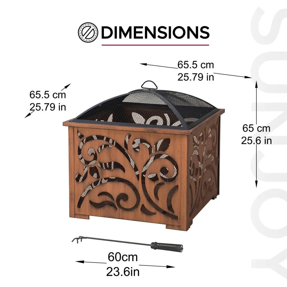 SUNJOY 26 Inch Outdoor Fire Pit Copper Steel Patio Fire Pit Wood Burning Backyard Fire Pit with Mesh Screen and Fire Poker