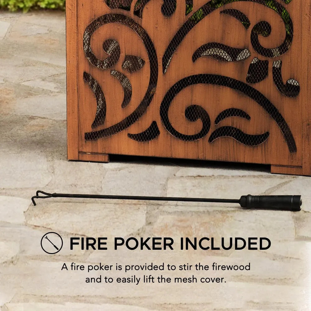 SUNJOY 26 Inch Outdoor Fire Pit Copper Steel Patio Fire Pit Wood Burning Backyard Fire Pit with Mesh Screen and Fire Poker