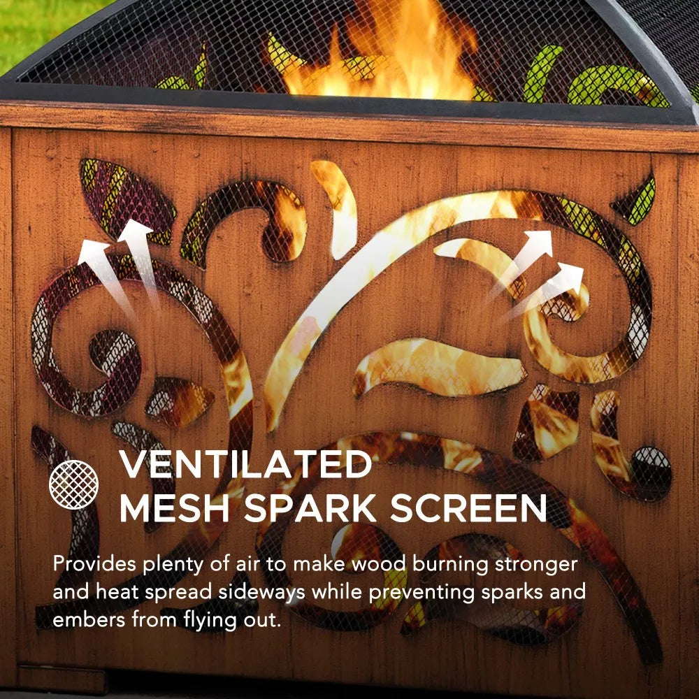 SUNJOY 26 Inch Outdoor Fire Pit Copper Steel Patio Fire Pit Wood Burning Backyard Fire Pit with Mesh Screen and Fire Poker