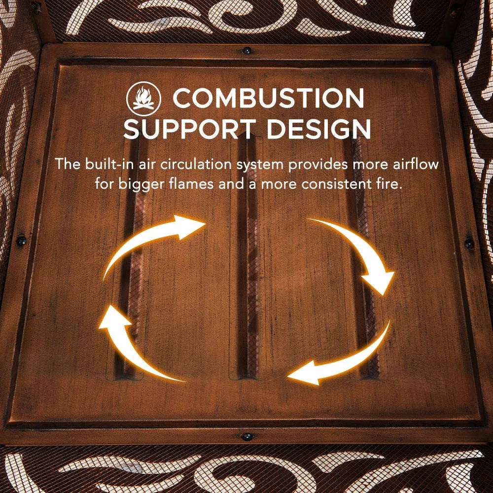 SUNJOY 26 Inch Outdoor Fire Pit Copper Steel Patio Fire Pit Wood Burning Backyard Fire Pit with Mesh Screen and Fire Poker