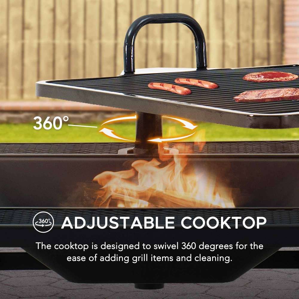 SUNJOY 38 Inch Outdoor Fire Pit Black Steel Patio Fire Pit Large Wood Burning Fire Pit with Adjustable Grill and Fire Poker