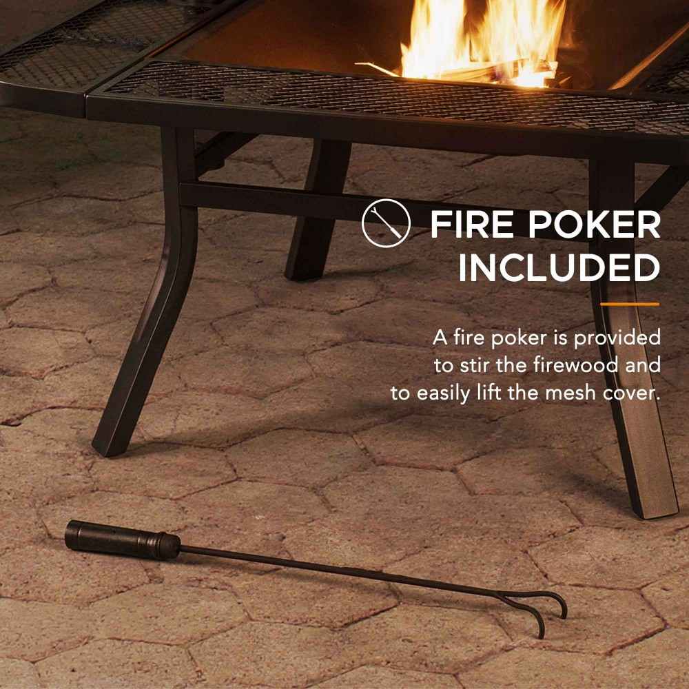 SUNJOY 38 Inch Outdoor Fire Pit Black Steel Patio Fire Pit Large Wood Burning Fire Pit with Adjustable Grill and Fire Poker