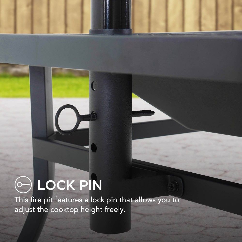 SUNJOY 38 Inch Outdoor Fire Pit Black Steel Patio Fire Pit Large Wood Burning Fire Pit with Adjustable Grill and Fire Poker