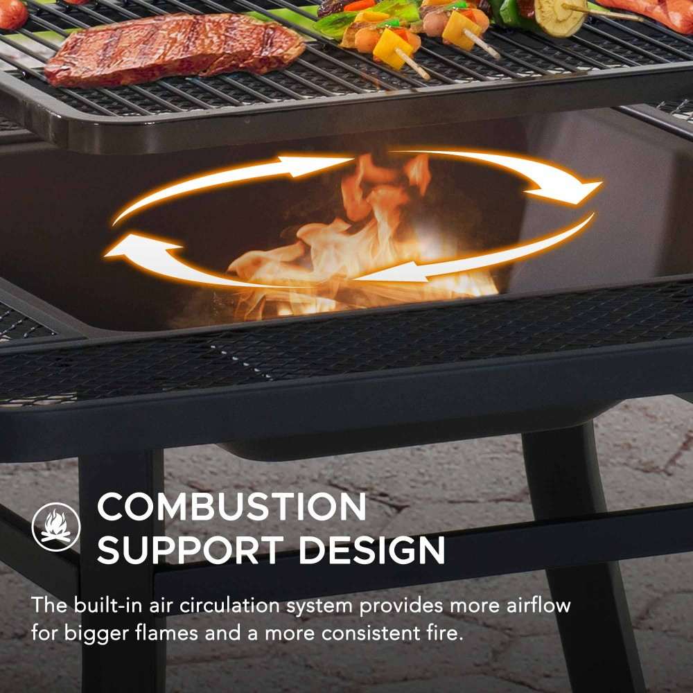 SUNJOY 38 Inch Outdoor Fire Pit Black Steel Patio Fire Pit Large Wood Burning Fire Pit with Adjustable Grill and Fire Poker