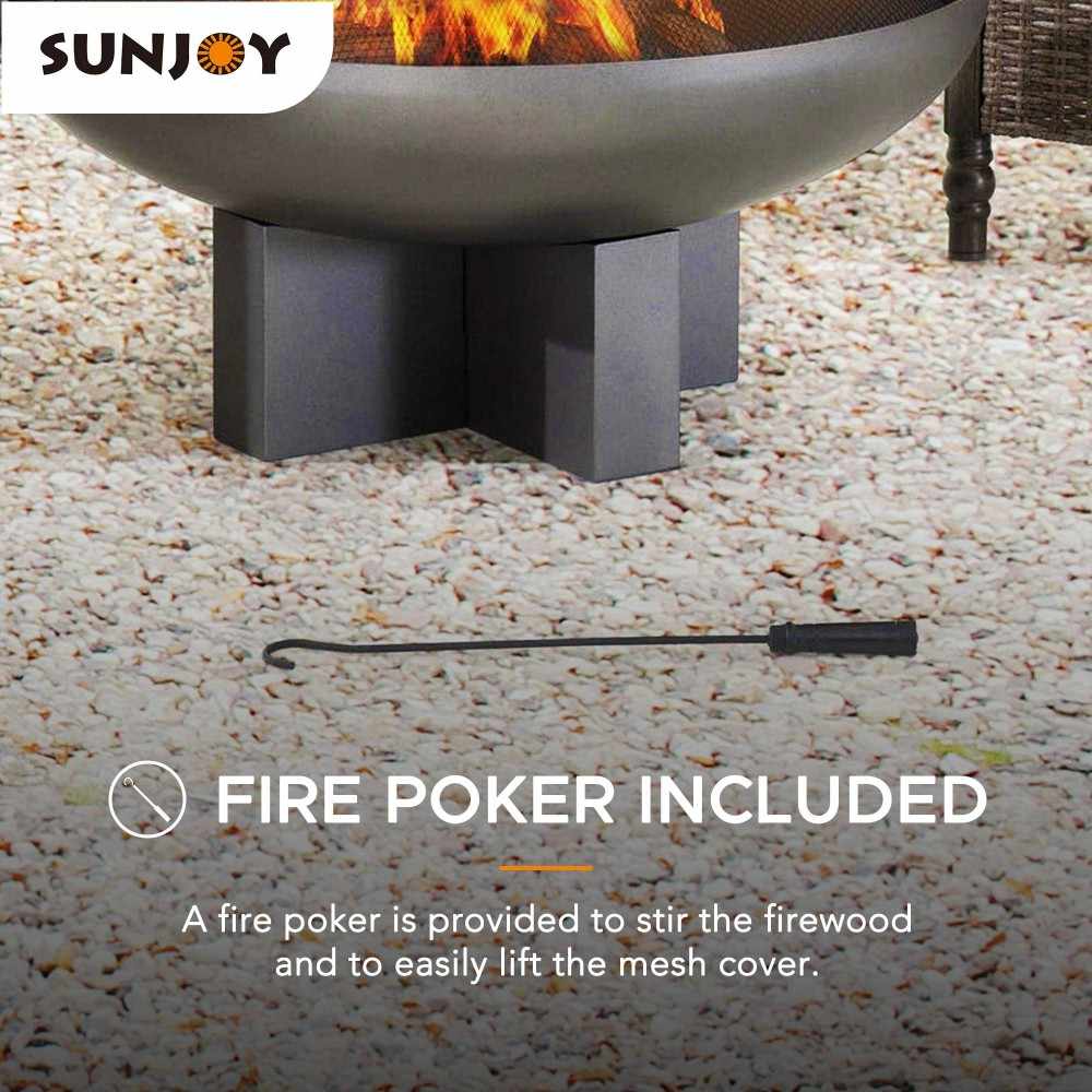 SUNJOY 40 Inch Outdoor Fire Pit Black Steel Wood Burning Patio Fire Pit with Mesh Screen and Fire Poker