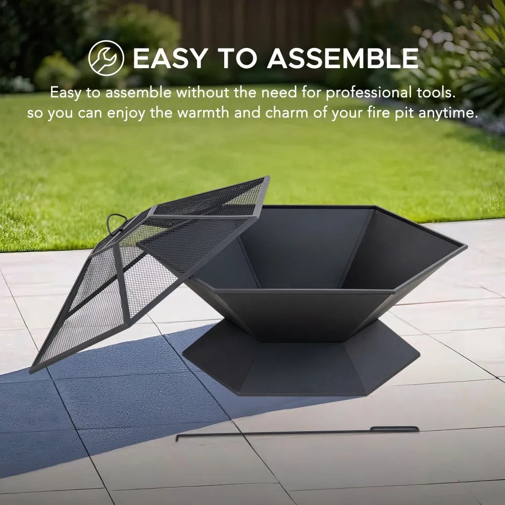 SUNJOY 35 Inch Hexagon Steel Fire Pit Wood Burning Fire Pit with PVC Cover
