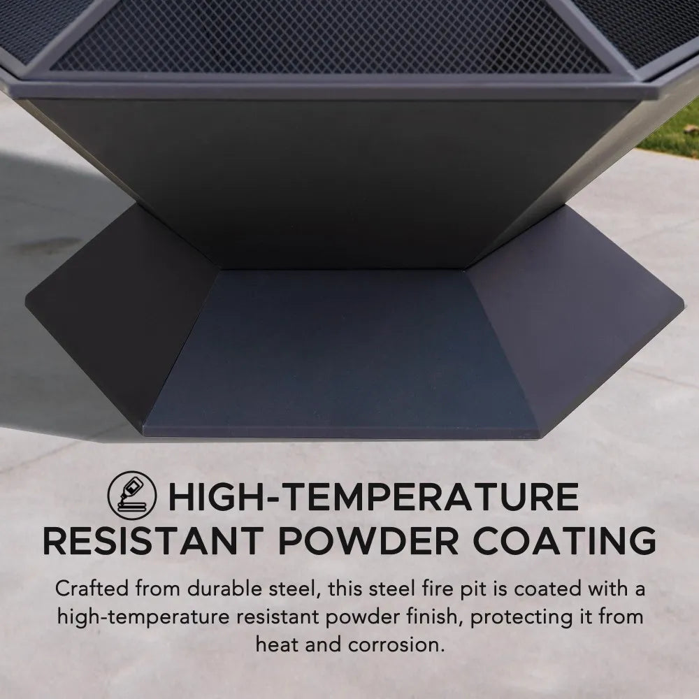 SUNJOY 35 Inch Hexagon Steel Fire Pit Wood Burning Fire Pit with PVC Cover