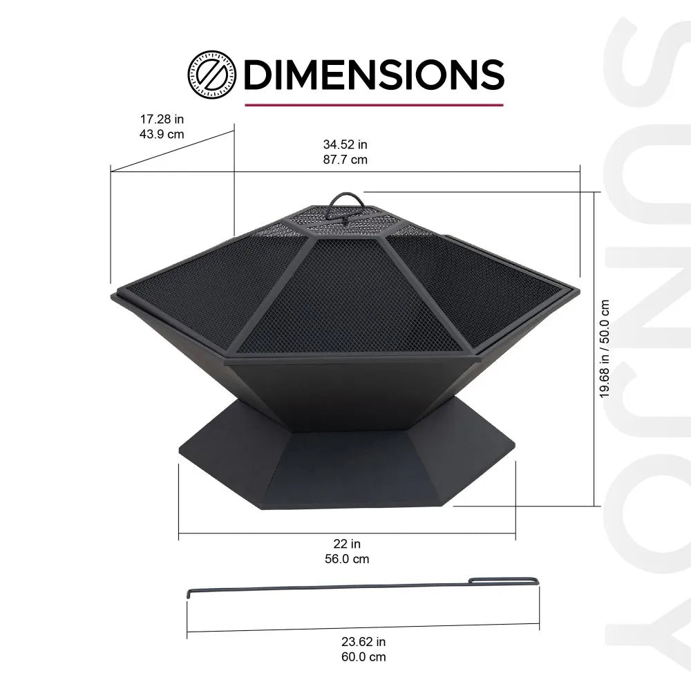 SUNJOY 35 Inch Hexagon Steel Fire Pit Wood Burning Fire Pit with PVC Cover