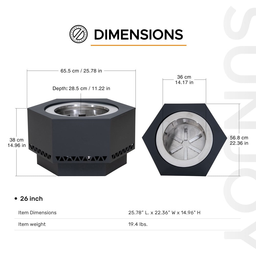 SUNJOY Smokeless Patio Fire Pit, Hexagon Firepit, Outdoor Wood Burning Portable Fire Pit w/ PVC Cover and Fire Poker