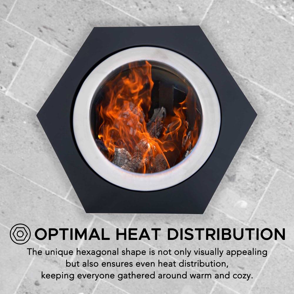 SUNJOY Smokeless Patio Fire Pit, Hexagon Firepit, Outdoor Wood Burning Portable Fire Pit w/ PVC Cover and Fire Poker