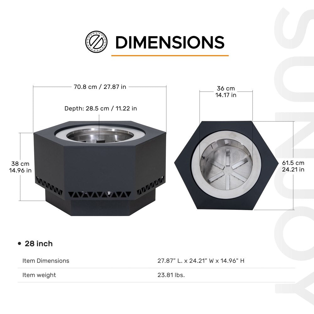 SUNJOY Smokeless Patio Fire Pit, Hexagon Firepit, Outdoor Wood Burning Portable Fire Pit w/ PVC Cover and Fire Poker