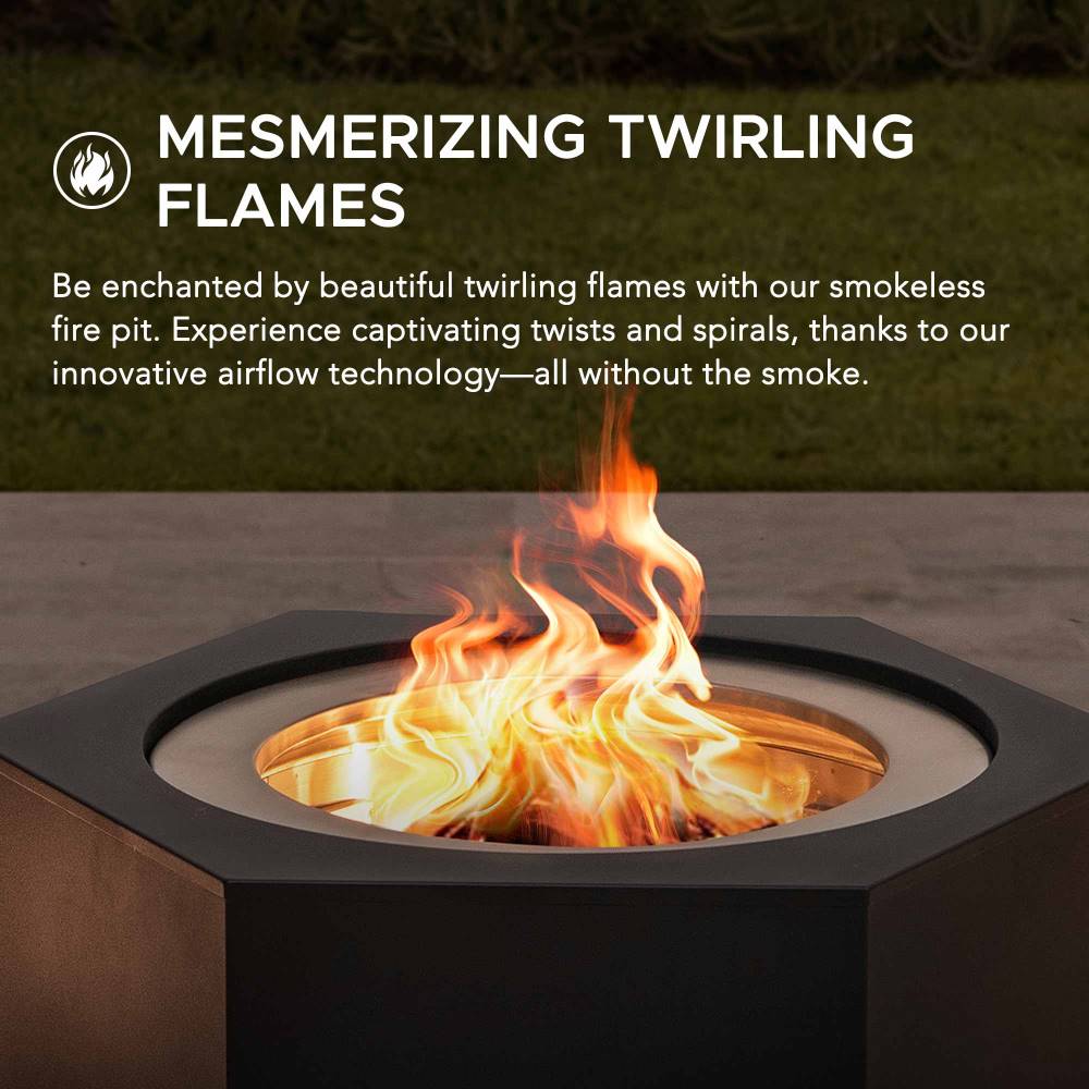 SUNJOY Smokeless Patio Fire Pit, Hexagon Firepit, Outdoor Wood Burning Portable Fire Pit w/ PVC Cover and Fire Poker