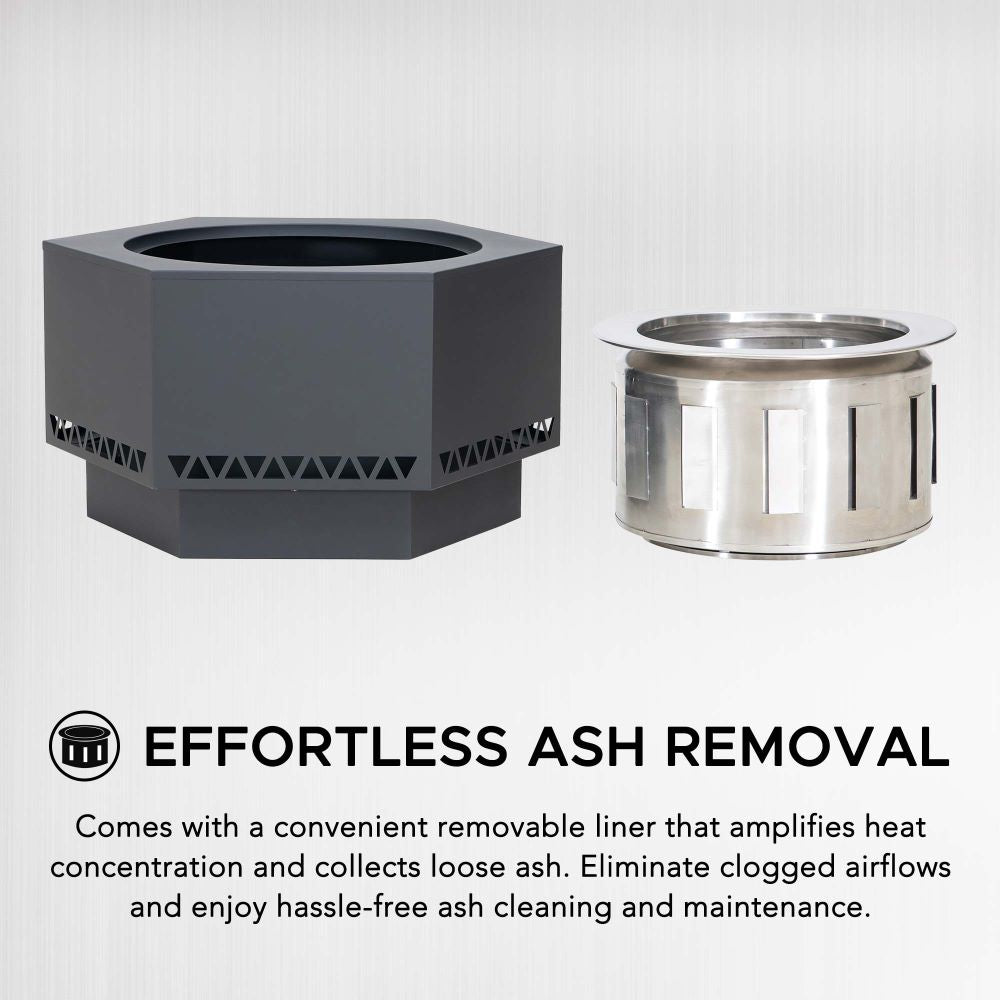 SUNJOY Smokeless Patio Fire Pit, Hexagon Firepit, Outdoor Wood Burning Portable Fire Pit w/ PVC Cover and Fire Poker