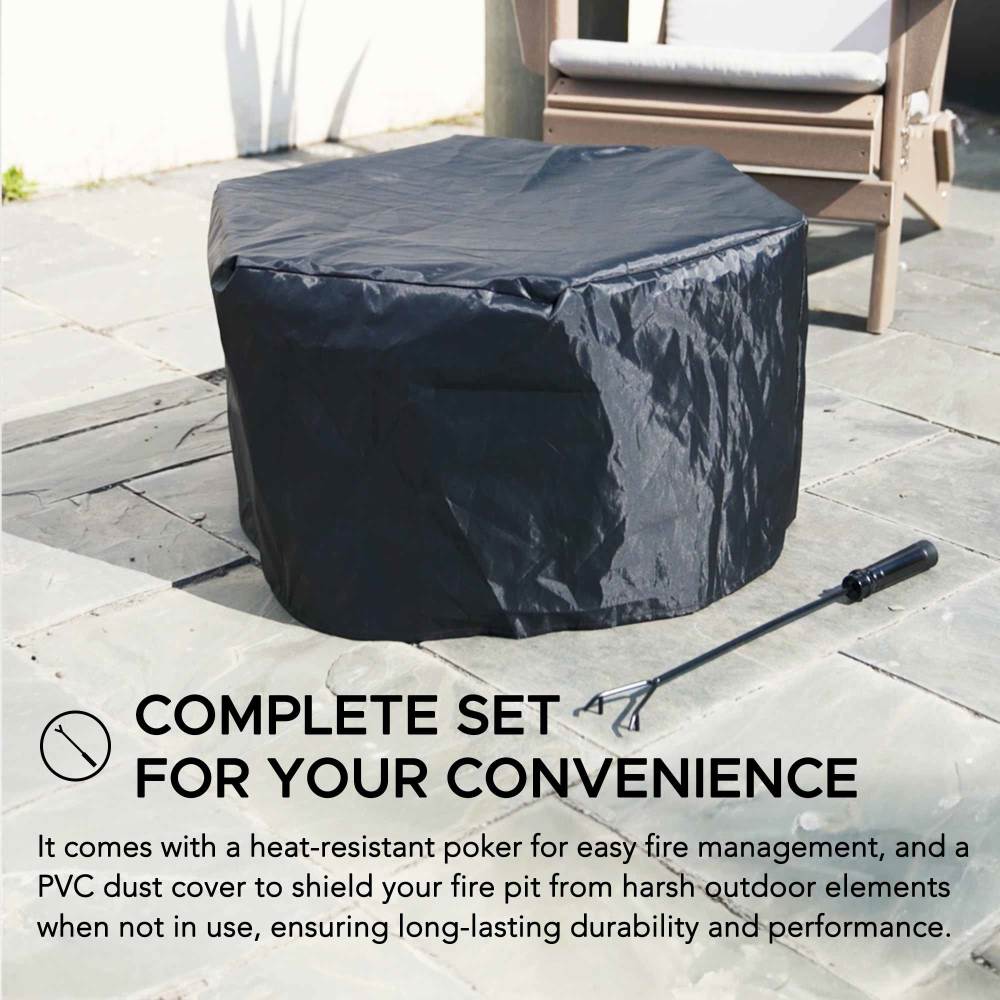 SUNJOY Smokeless Patio Fire Pit, Hexagon Firepit, Outdoor Wood Burning Portable Fire Pit w/ PVC Cover and Fire Poker