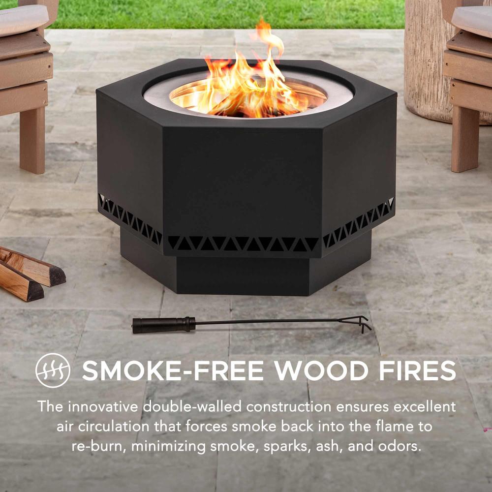 SUNJOY Smokeless Patio Fire Pit, Hexagon Firepit, Outdoor Wood Burning Portable Fire Pit w/ PVC Cover and Fire Poker