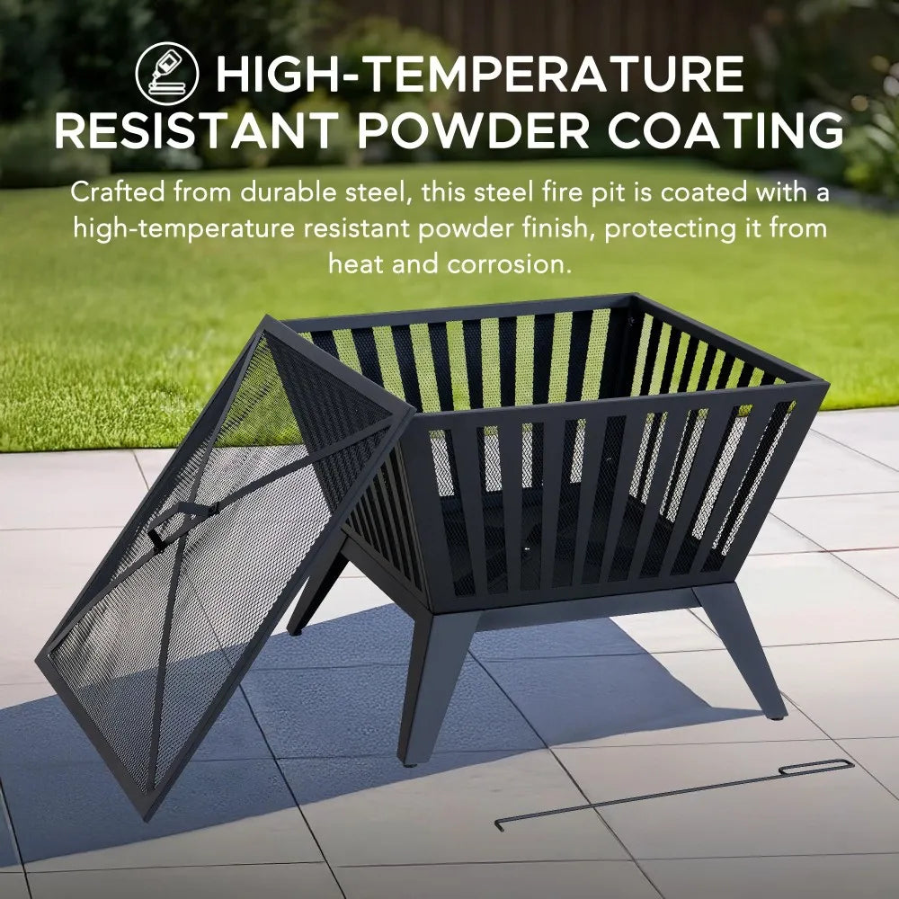 SUNJOY 28 Inch Steel Fire Pit Wood Burning Fire Pit with Mesh Cover