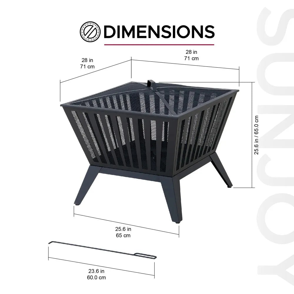 SUNJOY 28 Inch Steel Fire Pit Wood Burning Fire Pit with Mesh Cover