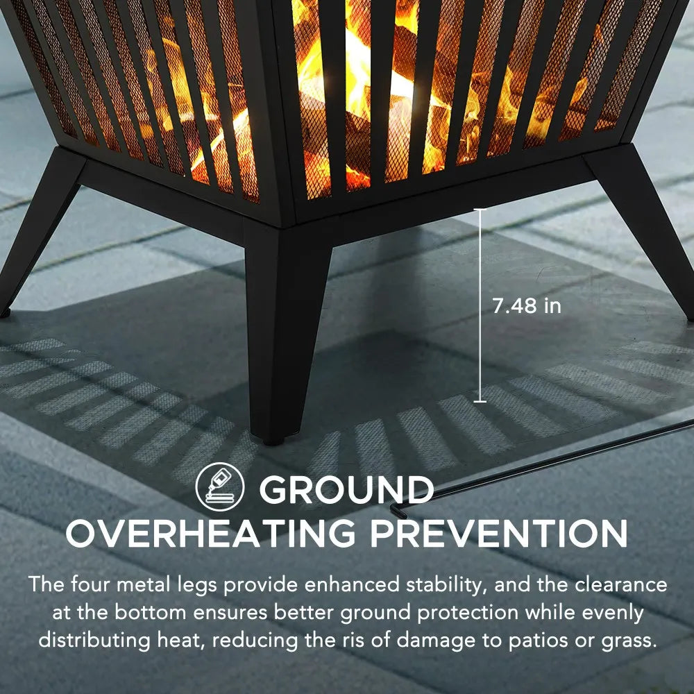 SUNJOY 28 Inch Steel Fire Pit Wood Burning Fire Pit with Mesh Cover