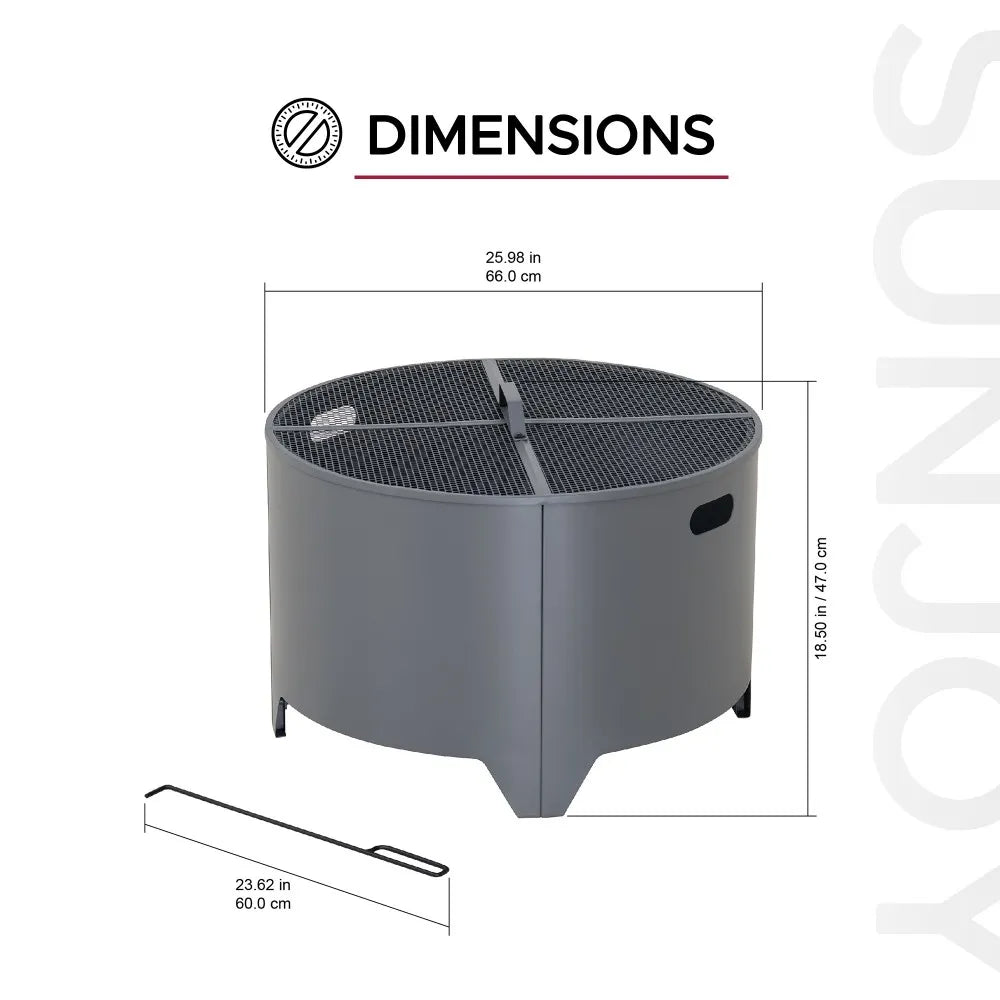 SUNJOY 26 Inch Fire Pit Outdoor Patio Wood Burning Fire Pit with PVC Cover - Gray