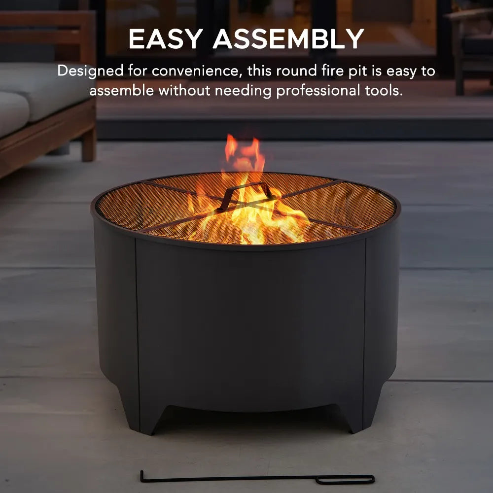 SUNJOY 26 Inch Fire Pit Outdoor Patio Wood Burning Fire Pit with PVC Cover - Gray