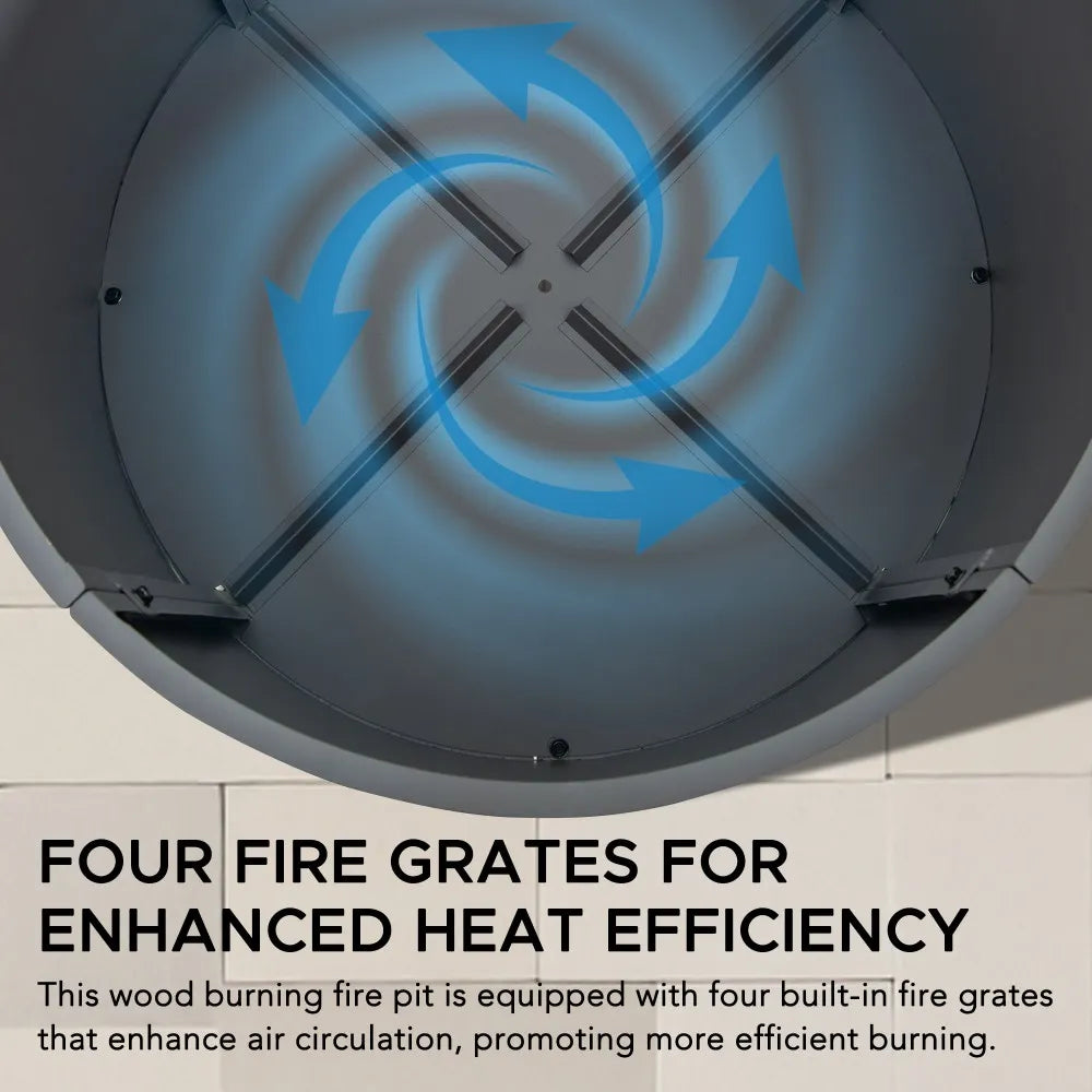 SUNJOY 26 Inch Fire Pit Outdoor Patio Wood Burning Fire Pit with PVC Cover - Gray