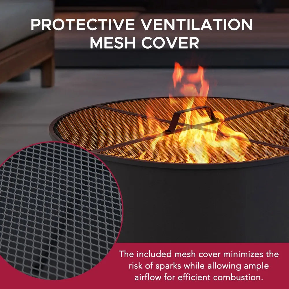 SUNJOY 26 Inch Fire Pit Outdoor Patio Wood Burning Fire Pit with PVC Cover - Gray