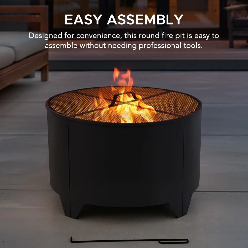 SUNJOY 26 Inch Fire Pit Outdoor Patio Wood Burning Fire Pit with PVC Cover - Black