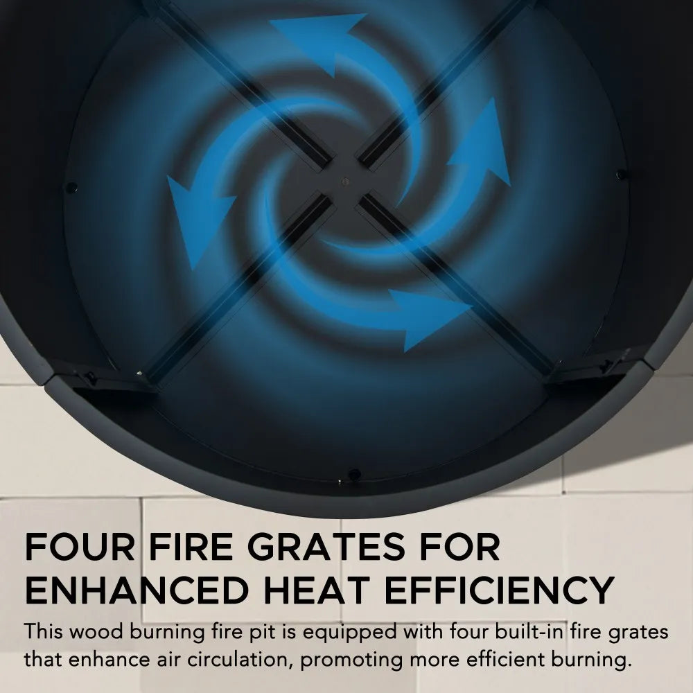 SUNJOY 26 Inch Fire Pit Outdoor Patio Wood Burning Fire Pit with PVC Cover - Black