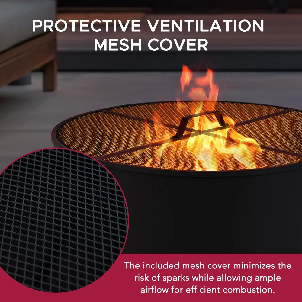 SUNJOY 26 Inch Fire Pit Outdoor Patio Wood Burning Fire Pit with PVC Cover - Black