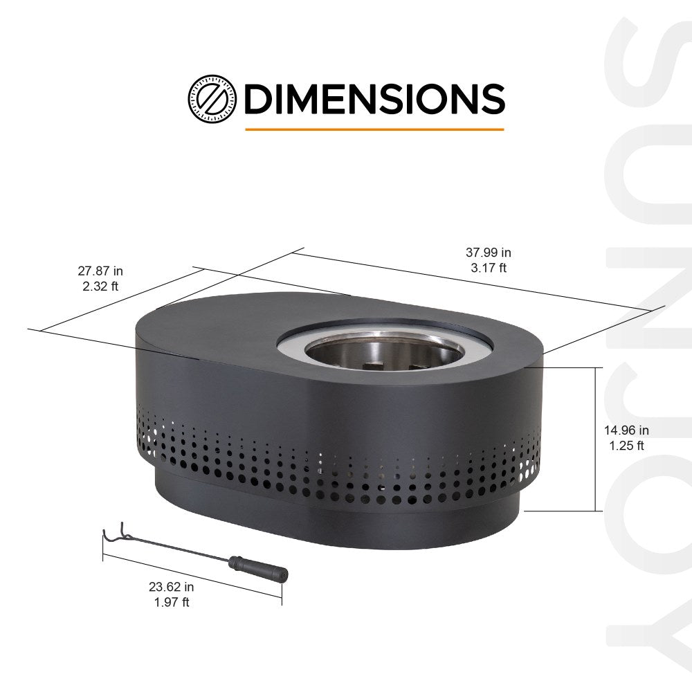 SUNJOY 38 Inch Stainless Steel Smokeless Fire Pit with PVC Cover and Poker