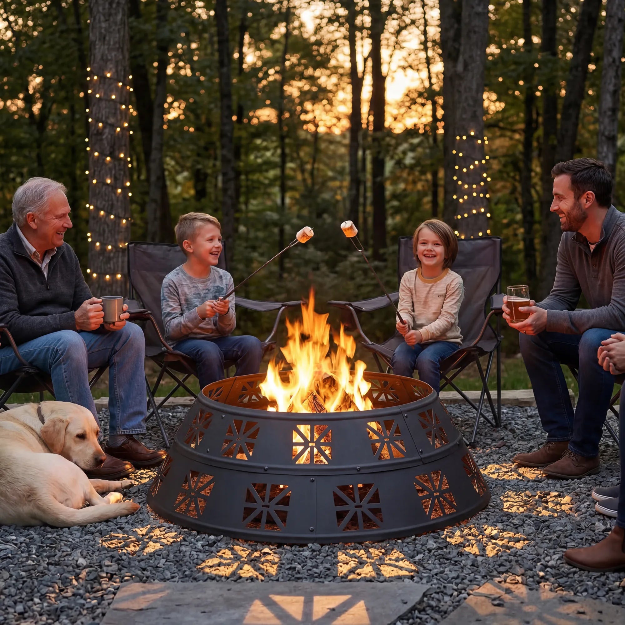 SUNJOY 36 Inch Sectional Steel Fire Pit Ring with Decorative Cutouts