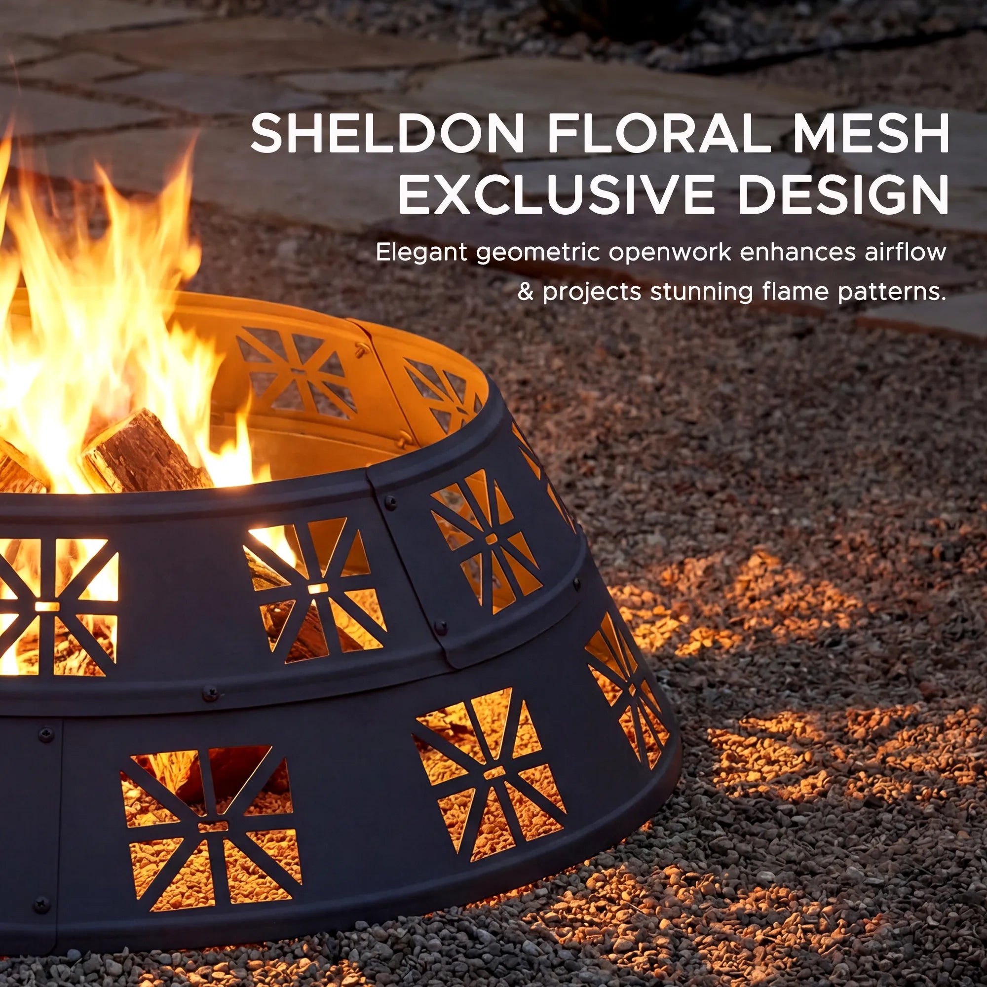 SUNJOY 36 Inch Sectional Steel Fire Pit Ring with Decorative Cutouts