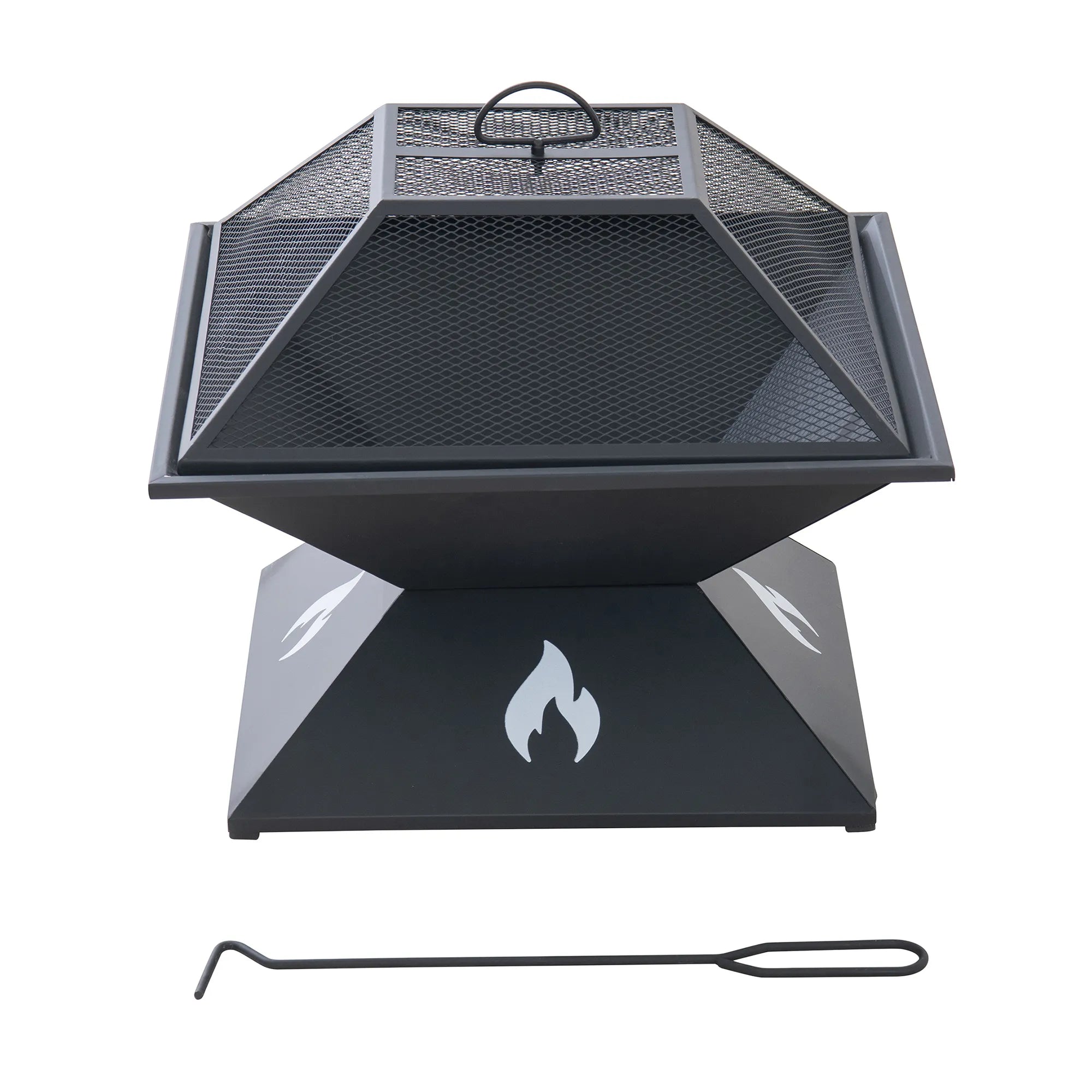 SUNJOY 20 Inch Modern Square Steel Fire Pit with Mesh Spark Screen & Stable Base