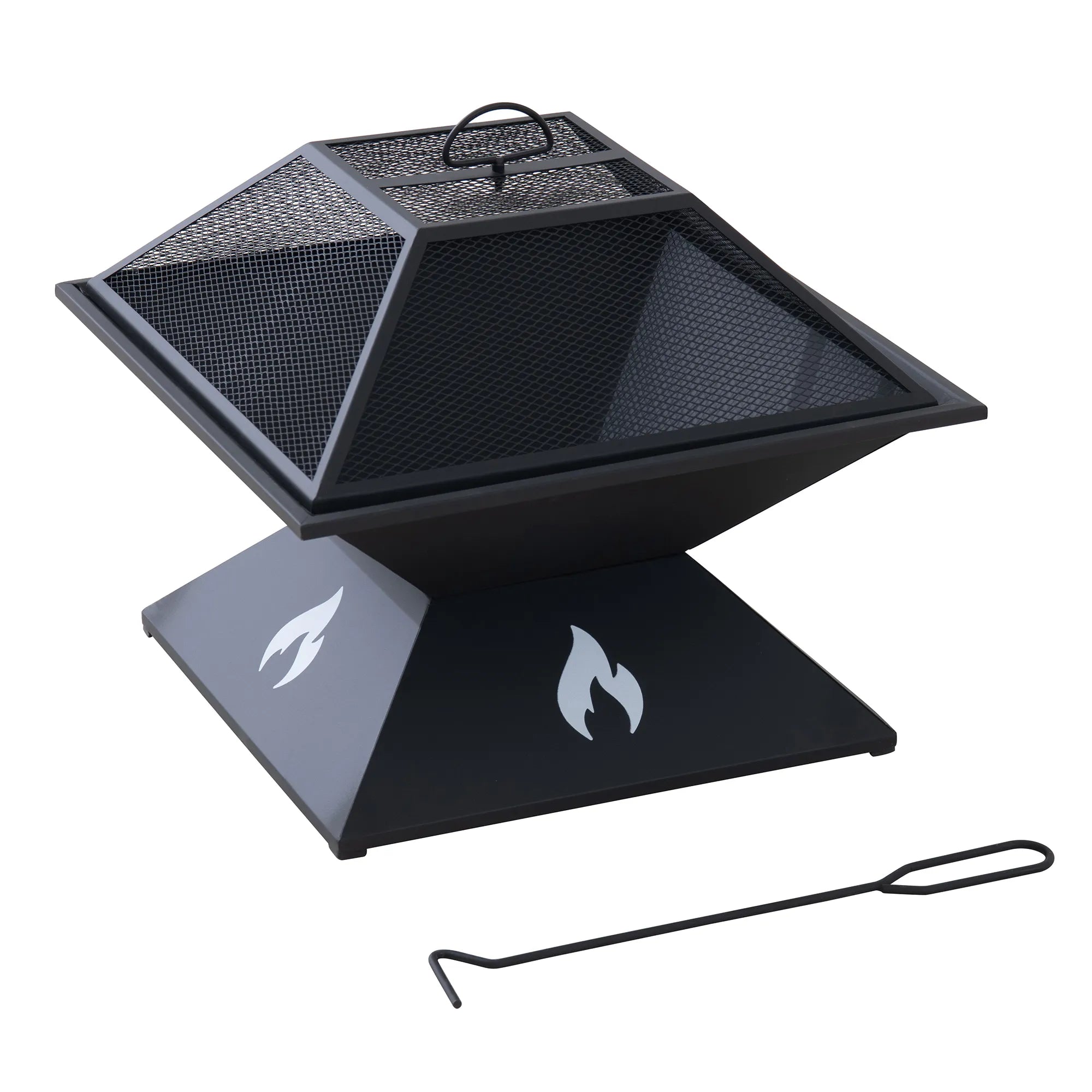 SUNJOY 20 Inch Modern Square Steel Fire Pit with Mesh Spark Screen & Stable Base