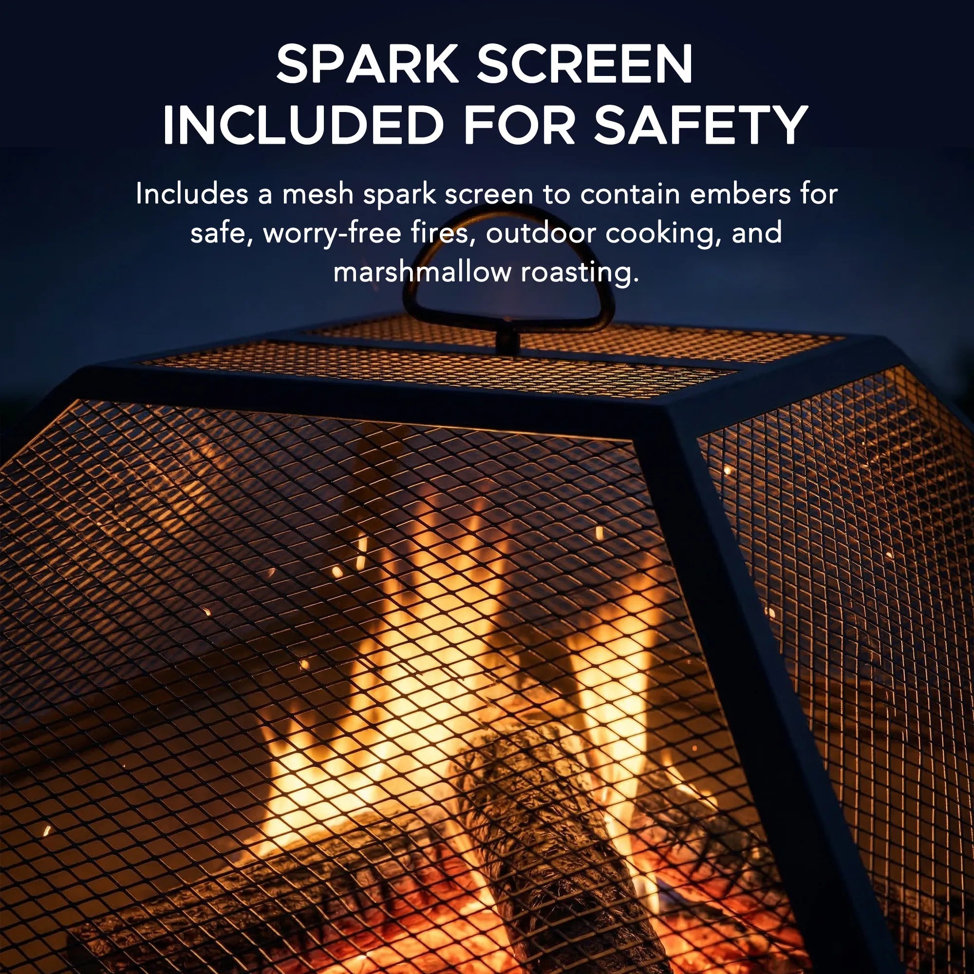 SUNJOY 20 Inch Modern Square Steel Fire Pit with Mesh Spark Screen & Stable Base