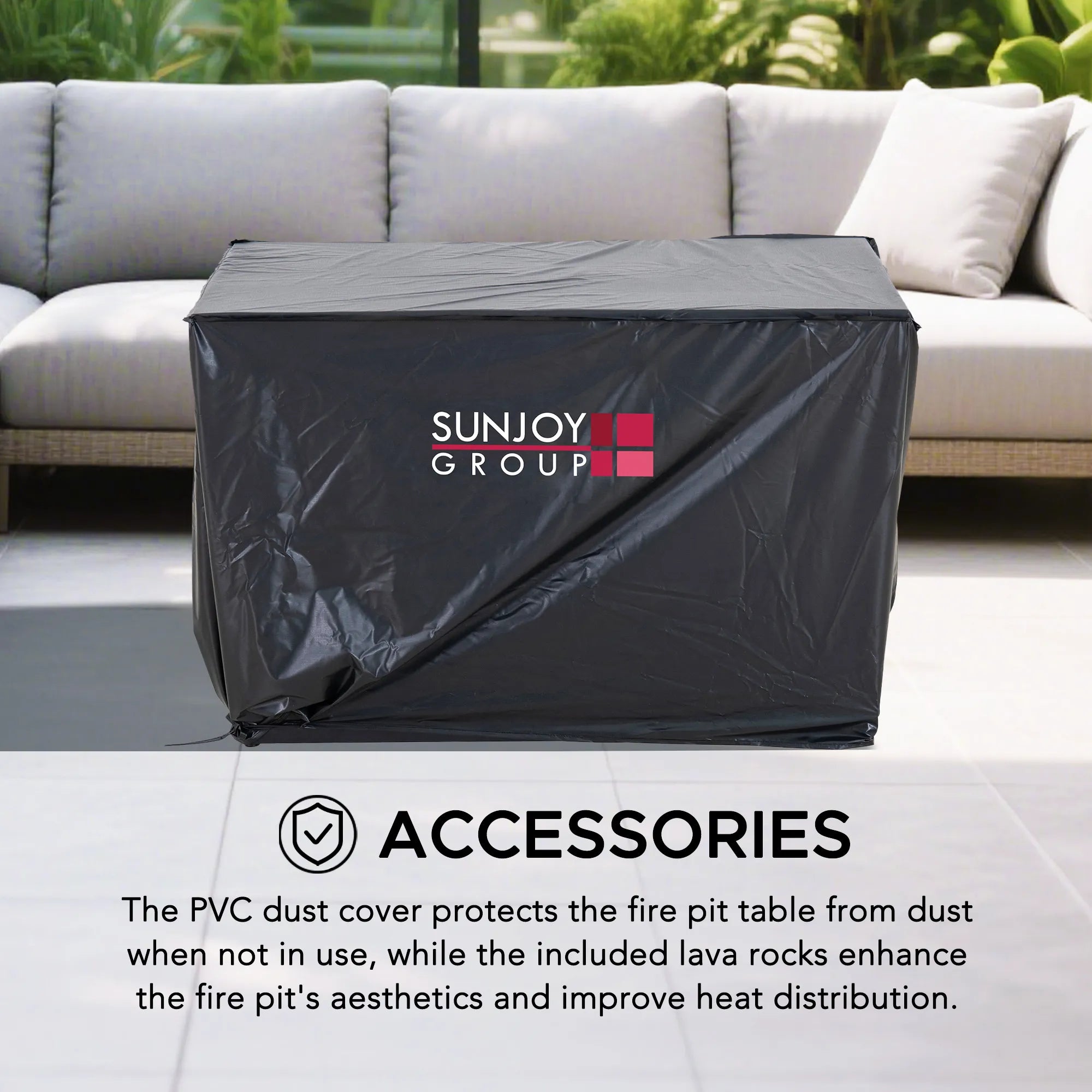 SUNJOY 40 Inch Large Propane Fire Pit Table with Cover and Lava Rocks for Outdoor and Indoor