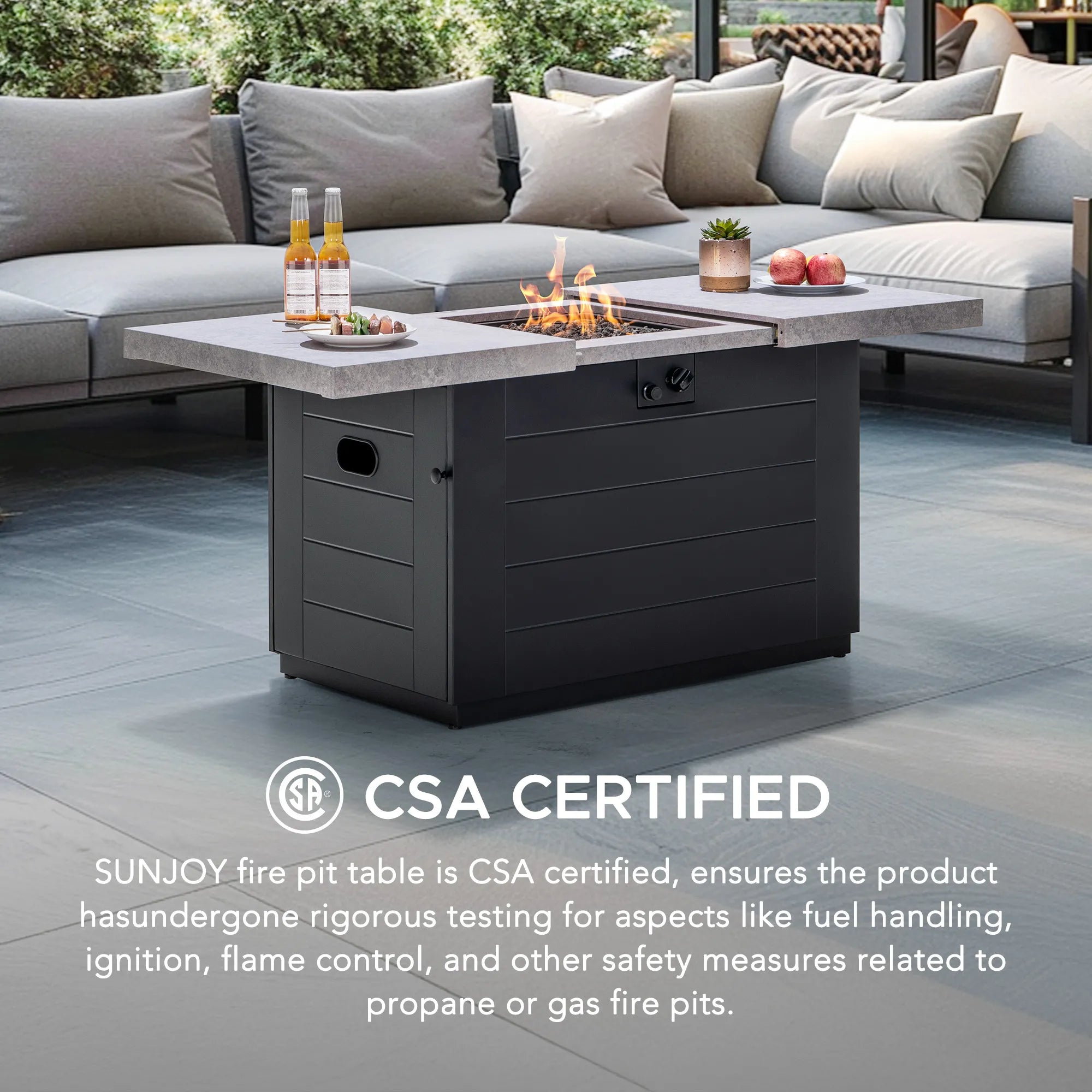 SUNJOY 40 Inch Large Propane Fire Pit Table with Cover and Lava Rocks for Outdoor and Indoor