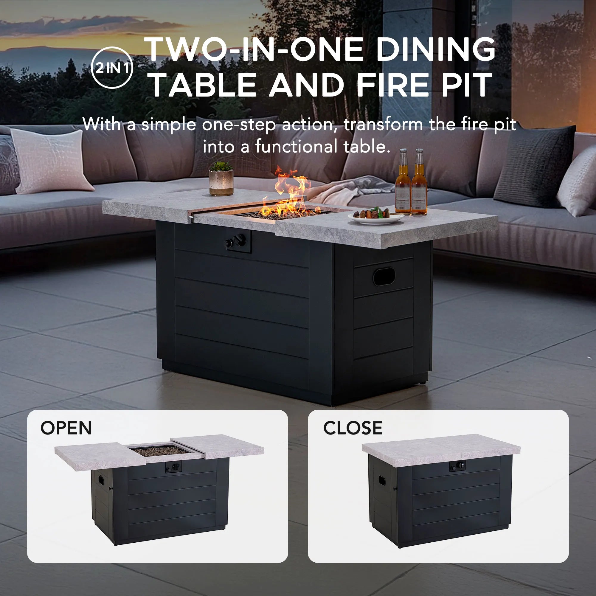 SUNJOY 40 Inch Large Propane Fire Pit Table with Cover and Lava Rocks for Outdoor and Indoor