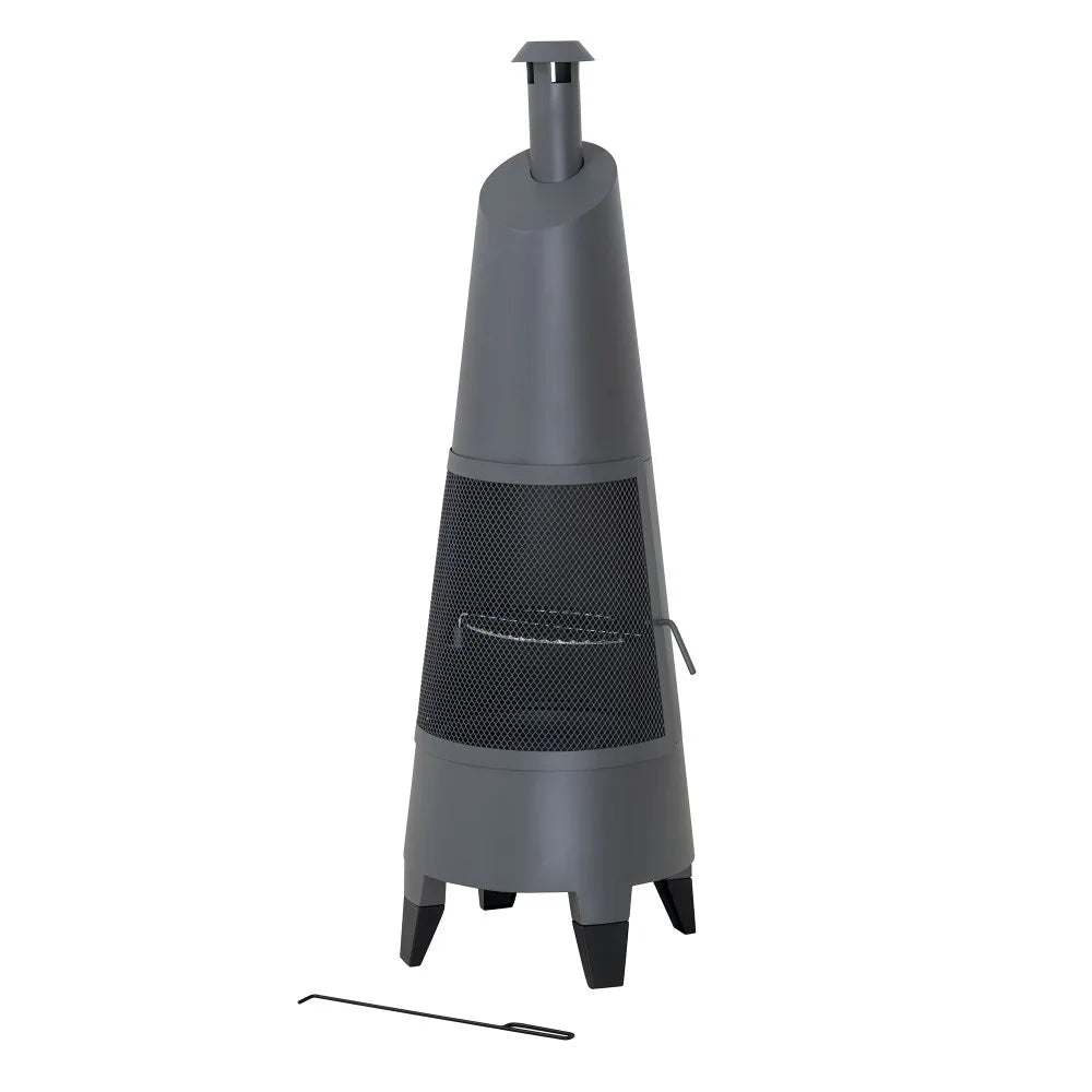 SUNJOY 57 Inch 2-in-1 Outdoor Fire Pit & Grill with Removable Stainless Steel Grill Grate, PVC Cover, and Mesh Safety Screen Door- Gray