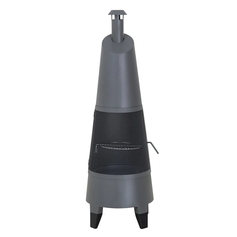 SUNJOY 57 Inch 2-in-1 Outdoor Fire Pit & Grill with Removable Stainless Steel Grill Grate, PVC Cover, and Mesh Safety Screen Door- Gray