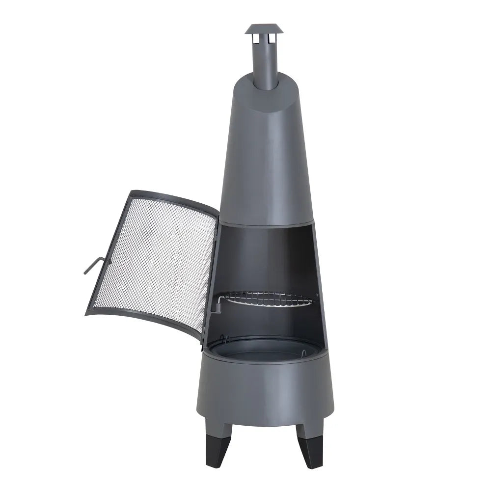 SUNJOY 57 Inch 2-in-1 Outdoor Fire Pit & Grill with Removable Stainless Steel Grill Grate, PVC Cover, and Mesh Safety Screen Door- Gray