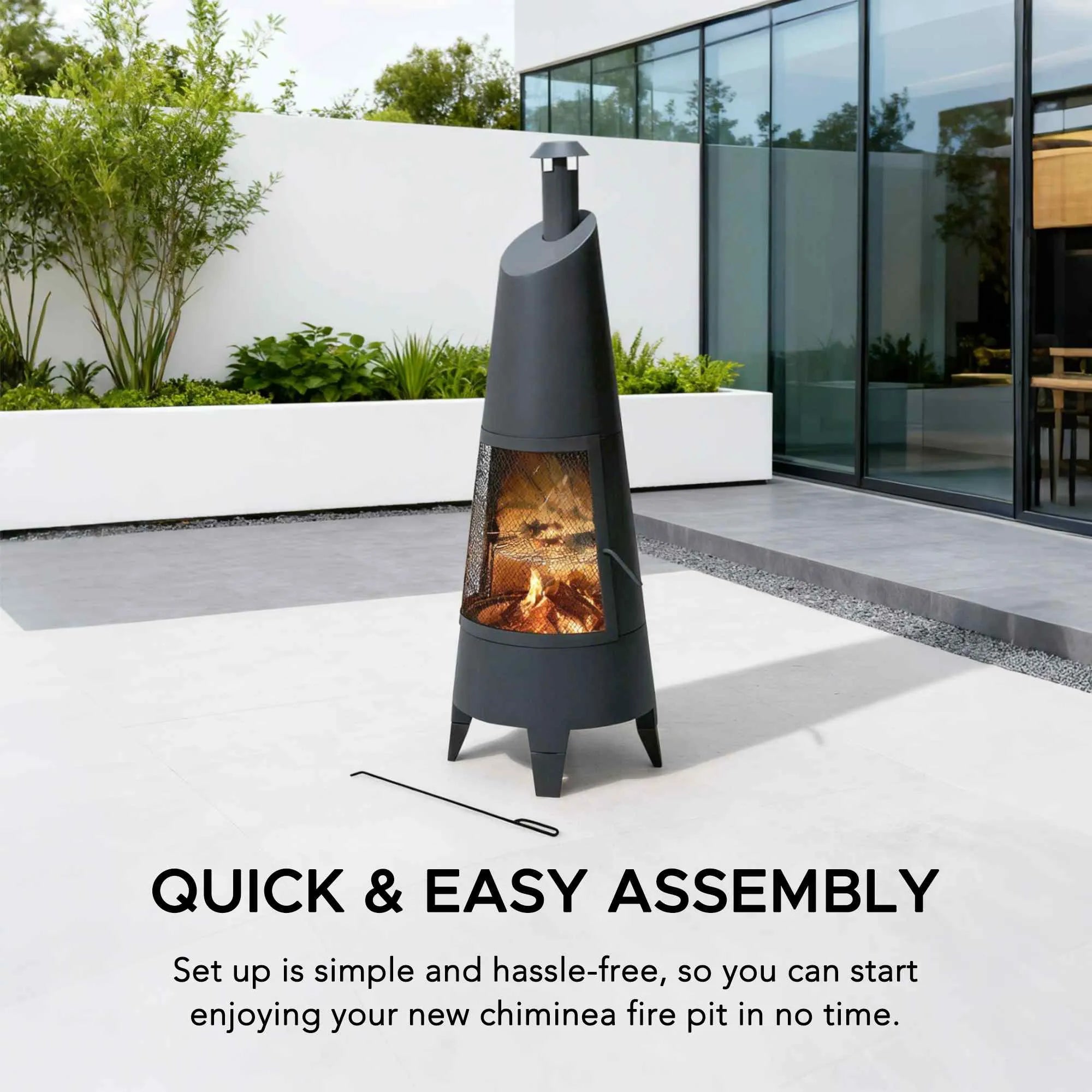 SUNJOY 57 Inch 2-in-1 Outdoor Fire Pit & Grill with Removable Stainless Steel Grill Grate, PVC Cover, and Mesh Safety Screen Door- Gray