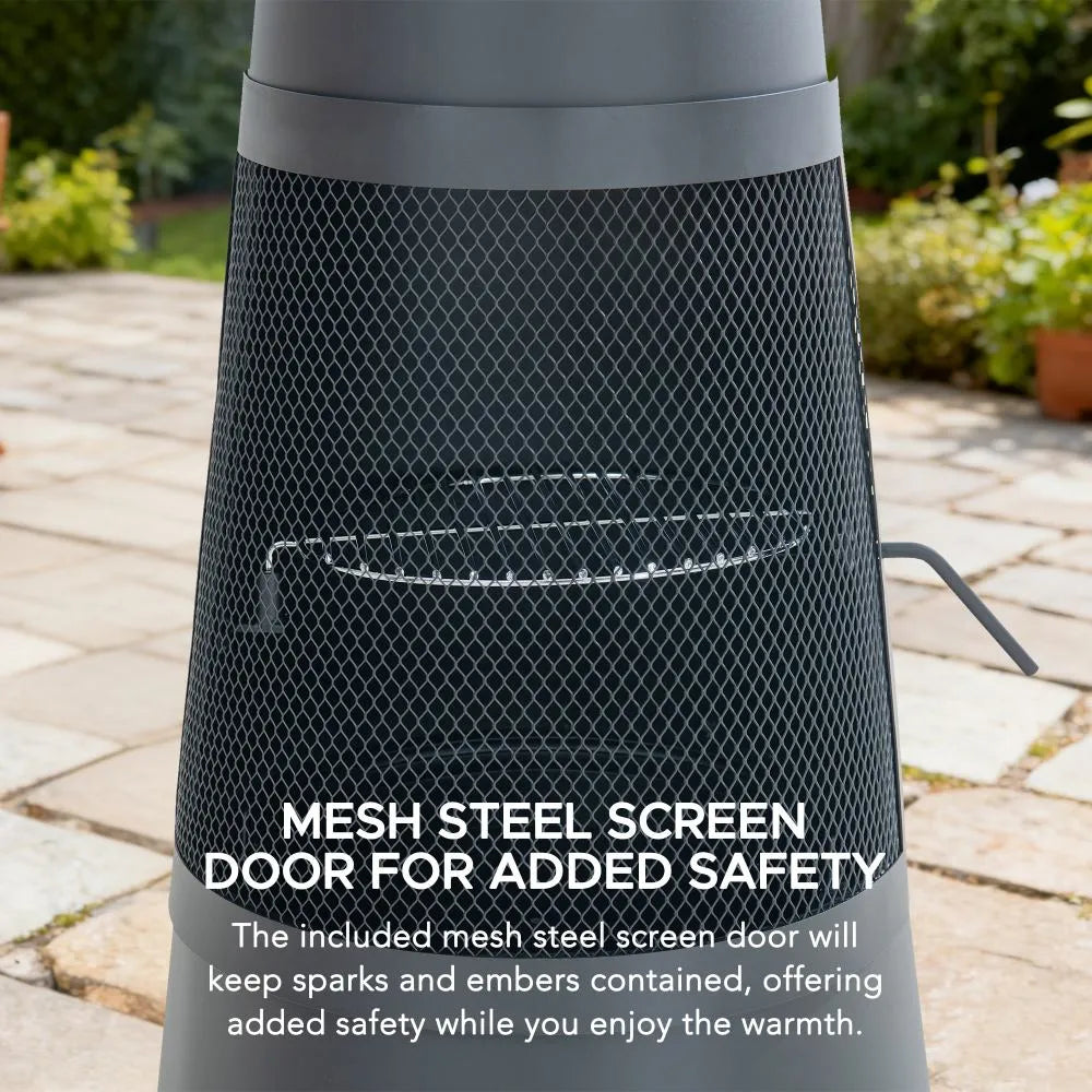 SUNJOY 57 Inch 2-in-1 Outdoor Fire Pit & Grill with Removable Stainless Steel Grill Grate, PVC Cover, and Mesh Safety Screen Door- Gray