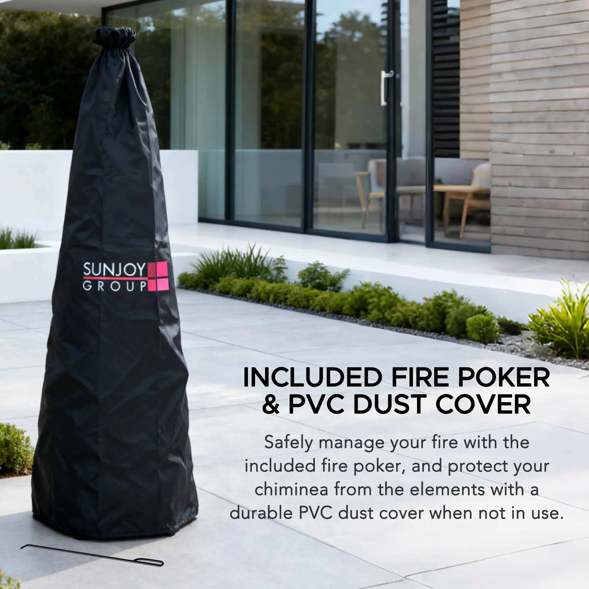 SUNJOY 57 Inch 2-in-1 Outdoor Fire Pit & Grill with Removable Stainless Steel Grill Grate, PVC Cover, and Mesh Safety Screen Door- Gray