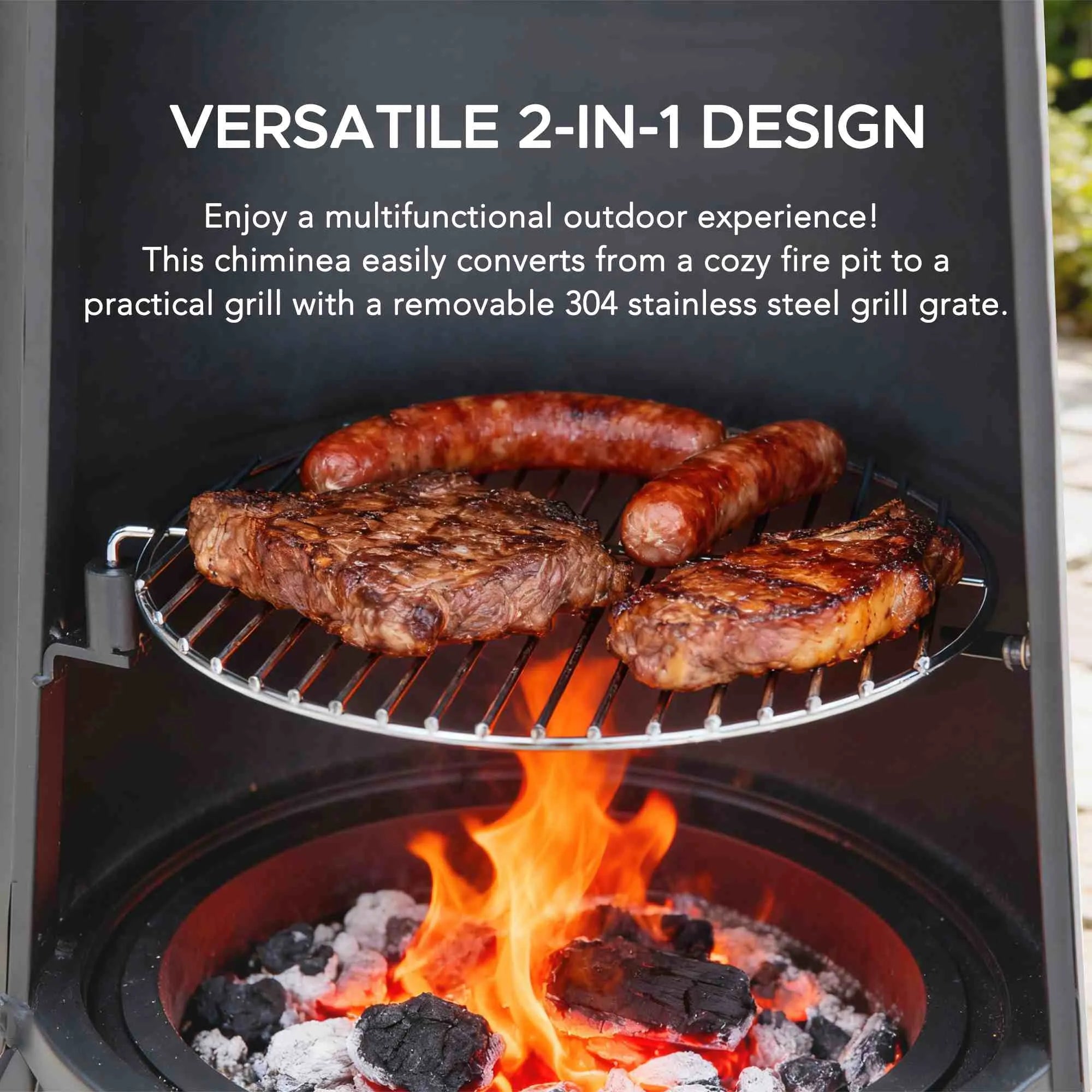 SUNJOY 57 Inch 2-in-1 Outdoor Fire Pit & Grill with Removable Stainless Steel Grill Grate, PVC Cover, and Mesh Safety Screen Door- Gray