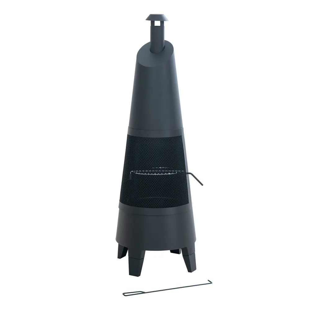 SUNJOY 57 Inch 2-in-1 Outdoor Fire Pit & Grill with Removable Stainless Steel Grill Grate, PVC Cover, and Mesh Safety Screen Door - Black